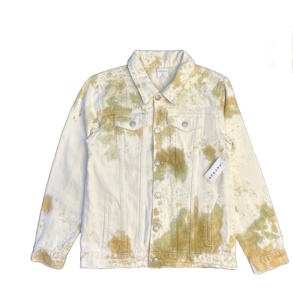 PacSun Kids White Olive‎ Tie Dye Trucker Denim Jacket Front Buttons Size XL 12